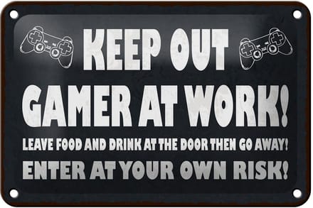 Blechschild Spruch 12x18 cm Keep out Gamer at work Deko Schild