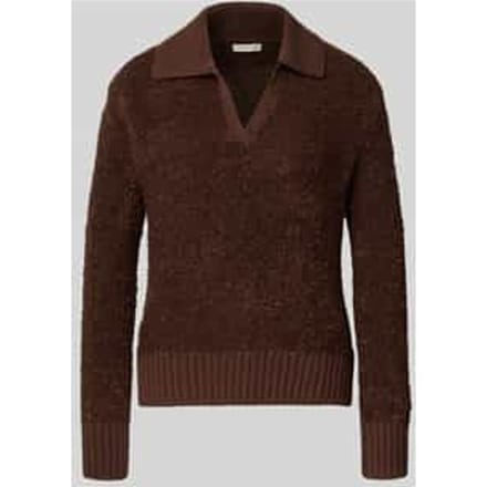 Tom Tailor - Bouclé gebreide trui met kraag - Maat S - dark pecan brown melange