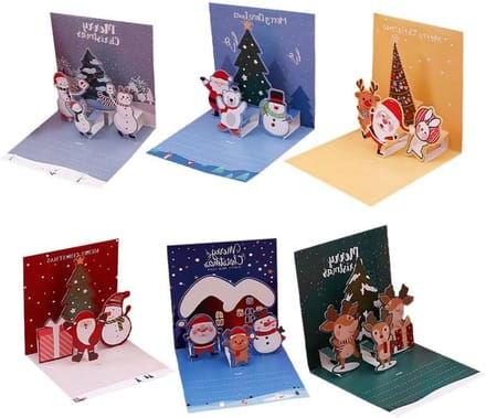 Kerstkaarten Set - 3D Wenskaarten - Feestelijke Groeten - Pop-up Ontwerpen - 6 Stuks - Multicolor