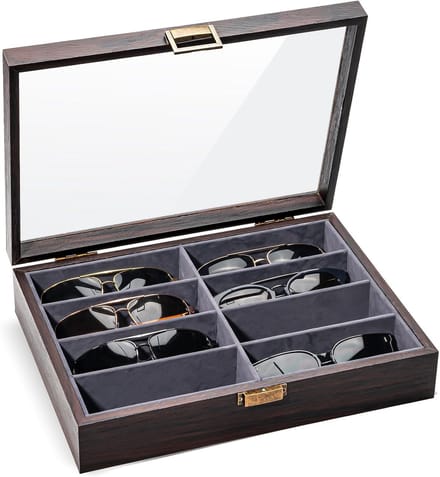 Brillenhouder - Opbergdoos - Brillen Presenteren - 8 Vakken - 32.4 cm Lengte - Espresso