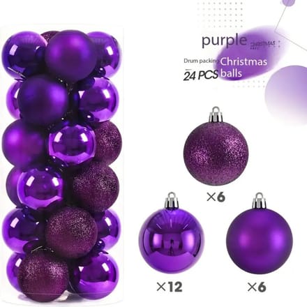 Livano Kerstballen - Kerstversiering - Plastic - Kerstballenset - Paars - 24 stuks