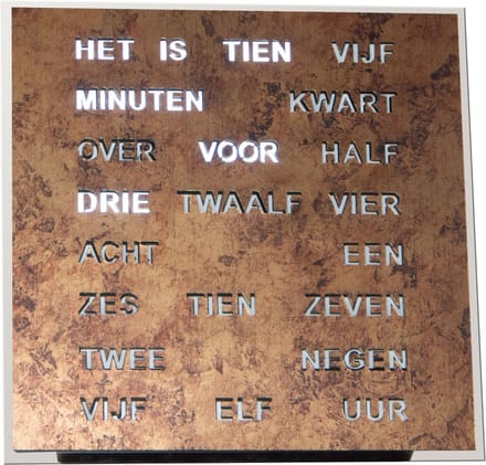 Intertime | Woordklok | Wandklok | Tafelklok | 20x20 |Epoxy Brons | Nederlands