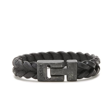 Josh Vintage Heren Armband Leer;Metaal - Zwart