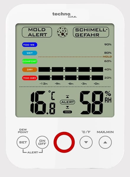 Temperatuurstation - Hygrometer Schimmelalarm - Binnenklimaat Bewaken - Programmeerbaar Vochtalarm - 8x2x14 cm - Wit