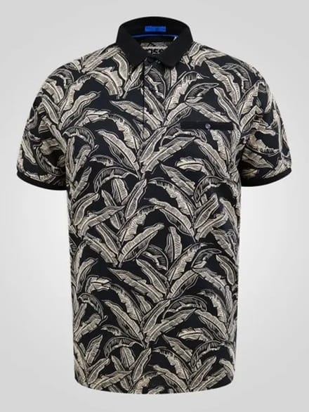 Duke PALMER-D555 AO Leaf Printed Jacquard Collar & Cuff S/S Polo 2XL BIG SIZE