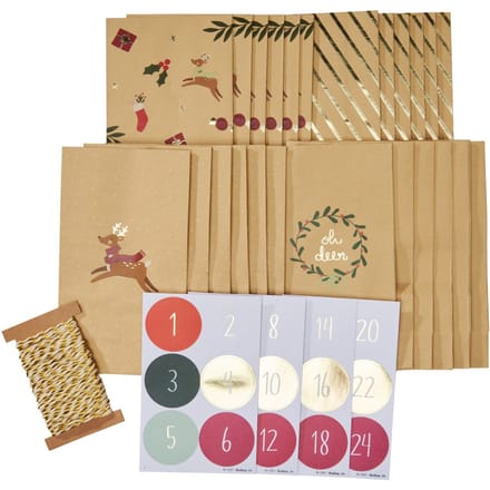 Adventskalender met 24 papieren zakjes, rendierpatroon