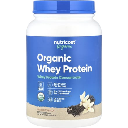 Nutricost, Biologisch Wei-eiwit, Franse Vanille, 2 lb (907 gram)
