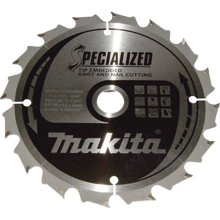 Makita 165 x 20 mm 16-tands Cirkelzaagblad Hout (noest/spijker) | Embedded Tip - B-33037