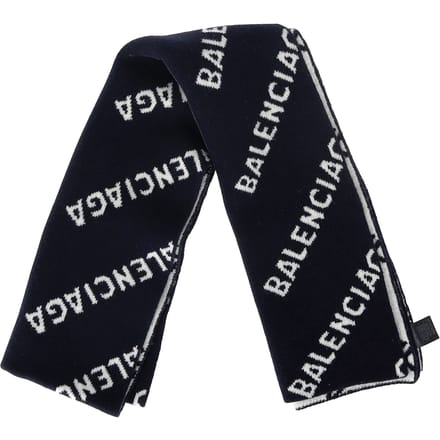 Balenciaga Logo-Intarsia Sjaal in Donkerblauwe Wol