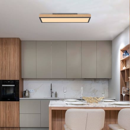Globo Doro plafondlamp, lengte 60 cm, eiken, hout