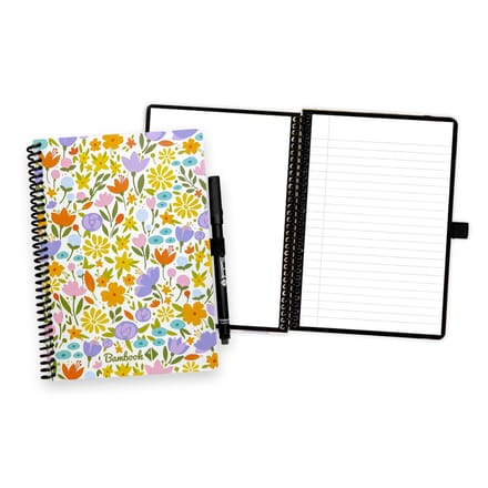 Bambook Floral uitwisbaar notitieboek - Spring - A5 - Blanco & lined - Duurzaam, herbruikbaar whiteboard schrift - Met 1 gratis stift