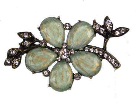 Broche Bloem groen/antiek goudkl. 5,2x1x3,3cm