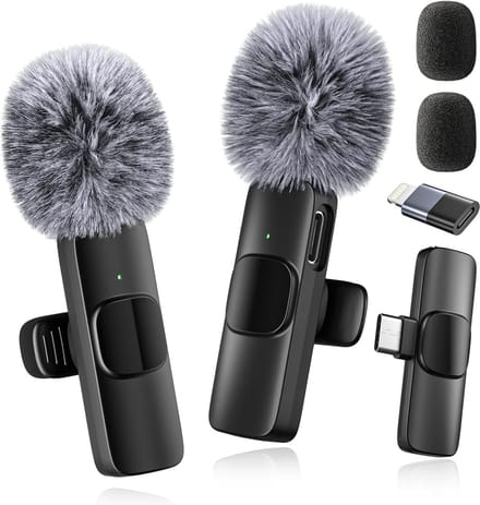 carmdering - Draadloze Microfoon - Lavalier Microfoon - Podcast Microfoon - 48kHz/24-bit, USB-C plug&play, 20m bereik, 12u batterij - Voor iPhone & Android - 2 stuks, 28g, windschermen