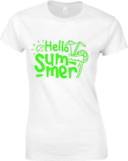 HELLO SUMMER Dames TSHIRT - Neon tekst Groen - Zomer t-shirt- LARGE