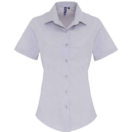 Premier Dames/Dames Katoen Popeline Stretch Overhemd met Korte Mouwen (Zilver)