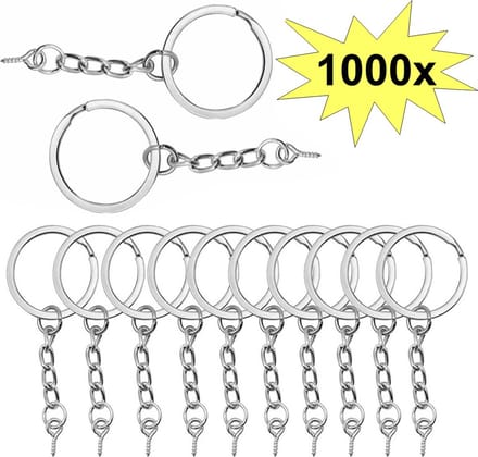 Fako Bijoux - Sleutelringen Met Schroefje - Sleutelhanger Ringen - Splitringen Met Ketting - RVS - Plat - 30 mm - 1000 Stuks