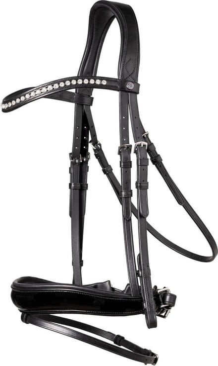Trust Rotterdam Large Patent Crank Noseband Bridle - Black/Silver - Maat Full
