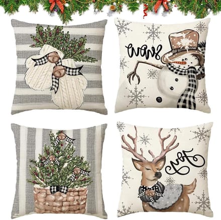 Linnen decoratief kussen - Kerstmotief - 50 x 50 cm - 4 stuks