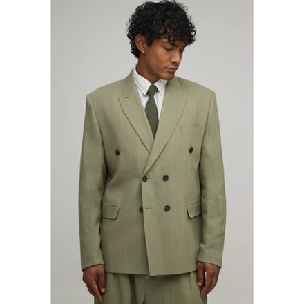 Linen Look Oversized Double Breasted Blazer | Olive | Size 46