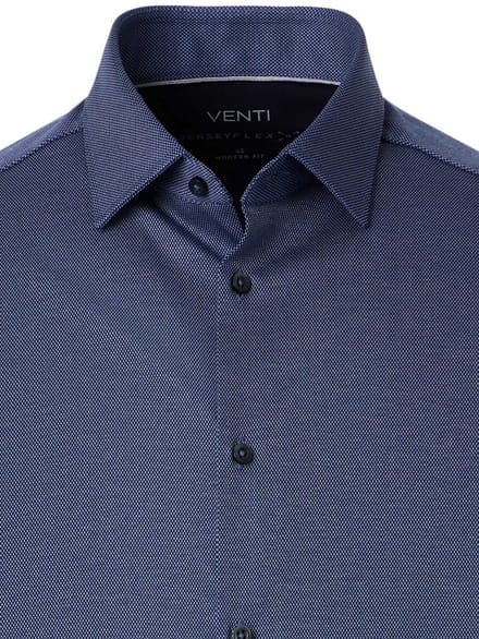 Venti Jerseyflex Overhemd Blauw Gewerkt Modern Fit - M