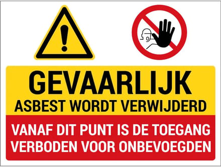 Gevaarlijk asbest wordt verwijderd sticker | 40 x 30 cm