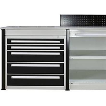 Schulte Lagertechnik Eindmodule voor uitschuifbaar baliesysteem MULTIplus, 1 modulair frame, 1 eindpaneel, breedte bovenblad 806 mm, zonder werkblad