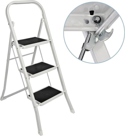 Inklapbare huishoudtrap 3 treden - Anti Slip - Wit