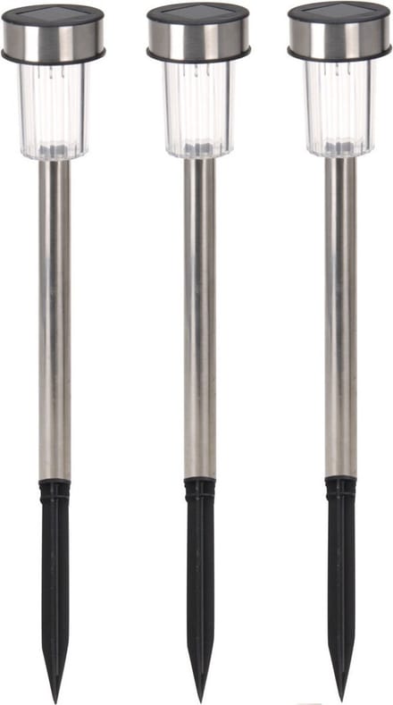 Pro Garden buitenlampen/tuinlampen - 8x - RVS koel wit - solar verlichting - 36 cm - prik spotjes