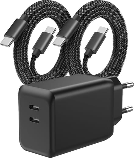 45w snellader 2 poorten + usb C kabels 2 meter - Usb C oplader met kabel - Usb C power adapter - Fast Charger - Usb stekker met dynamisch snelladen