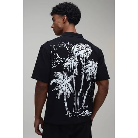 Oversized Korte Mouw Shirt Met Contrasterende Palmbomenprint | Black | Size Medium