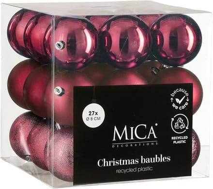Mica Decorations Kerstballen Set - 27 Stuks - Ø8 cm - Onbreekbaar - Fuchsia