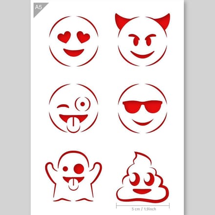 QBIX Emoji Sjabloon A5 Formaat Kunststof - Iedere emoticon is 5cm breed