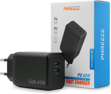Usb C Adapter 2 Poorten - GaN Lader - Snellader 45w - Oplader voor Telefoon, Tablet en Laptop