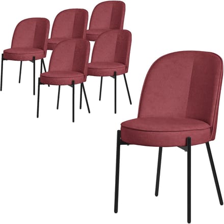 ML-Design rood ronde eetkamerstoelen set van 6 gestoffeerde keukenstoelen comfortabel ergonomisch zachte polyester zitting hoge rugleuning metalen poot modern scandinavisch luxe design woonkamer eethoek keuken stoelen elegant minimalistisch