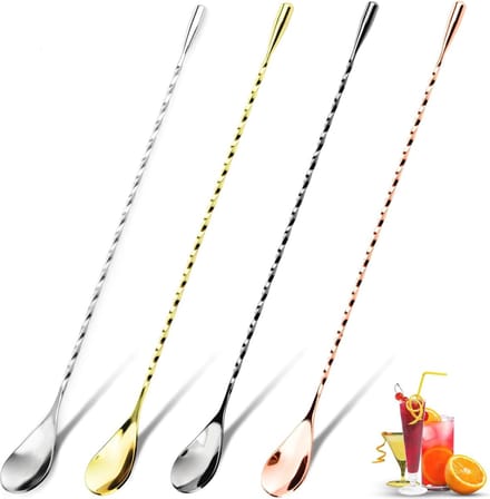 Cocktaillepels 4-pack - Lange RVS Roerlepels voor Mixen en Roeren