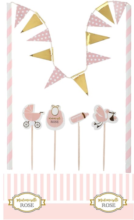 SANTEX - 6 roze baby shower taartdecoraties complete set
