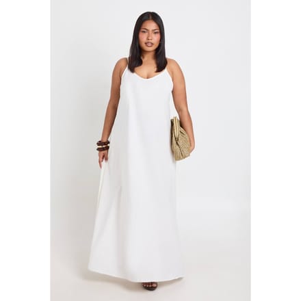 boohoo Dames Plus Linnen Hanky Zoom Maxi Jurk | Natural | Maat: 44