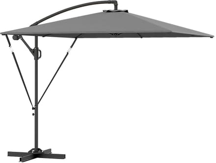 Zweefparasol met Voet - Ø 260 cm - Vierkant - Waterdicht - Kantelbaar - Verstelbare Hoogte - Grijs