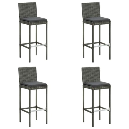 vidaXL Tuinbarkrukken met kussens 4 st poly rattan grijs