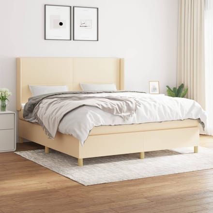 vidaXL - Boxspring - met - matras - stof - crèmekleurig - 180x200 - cm
