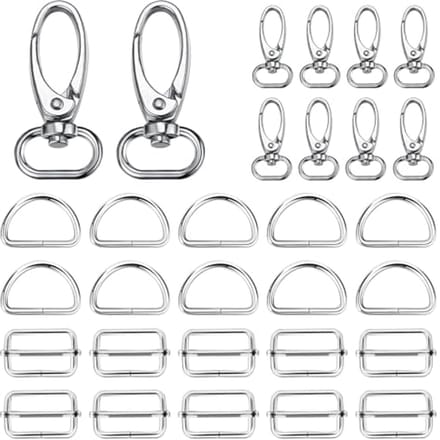 30Pcs Bag Fasteners Set - Swivel Snap Hooks, Metal D Ring & Slide Buckle for DIY Craft and Handbag