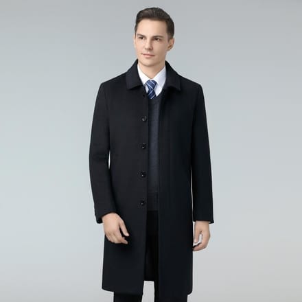 Herfst en Winter Wollen Jas Heren Medium en Lang Middelbare Leeftijd Papa's Revers Wollen Jas 4XL zwart