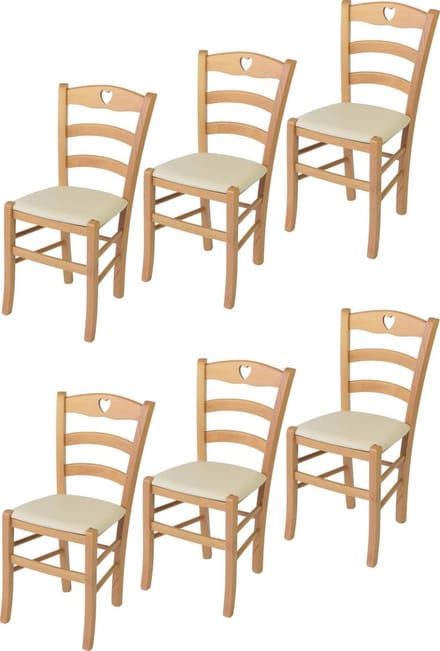 Tommychairs Cuore - Eetkamerstoelen - Set van 6 - Naturel - Kunstleer & Hout