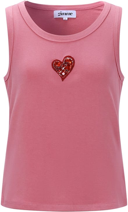 Gimme - Shiny Heart Top – Comfortabele Top met Glanzend Hartjespatroon – Modieuze Basic met een Speelse Touch - Donker Roze - Maat S
