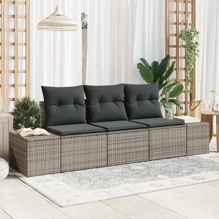 vidaXL - Tuinbank - Set - 3 - st - Grijs - poly - rattan