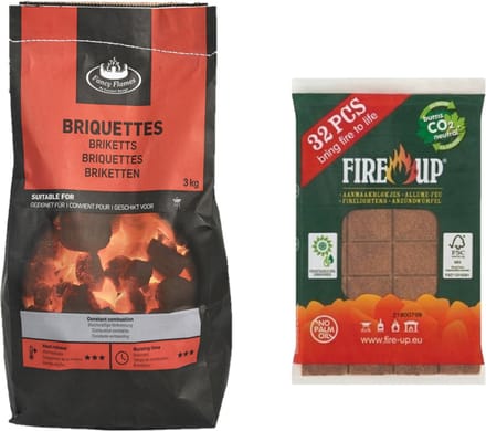 BBQ starterspakket - houtskool briketten 3 kilo - barbecue aanmaakblokjes 32x