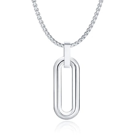 Mendes Herenketting met 3D Ovale Geometrische Hanger - Zilver