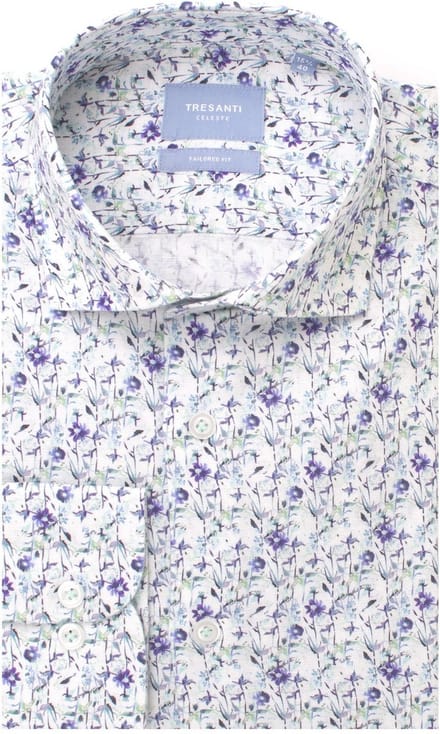 Tresanti Heren Overhemd Bloem Print Linnen Widespread Tailored Fit - 37