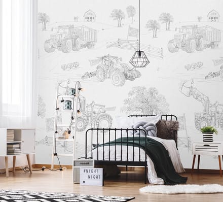 INGK Kinderbehang - Olive & Noah - Farmlife Toile (gray)