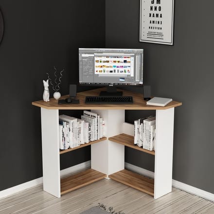 Hoekbureau Met Planken - L-Bureau Computerbureau - Thuiswerk Kantoor - Ruimtebesparend Ontwerp - 72 cm Hoog - Walnoot Wit